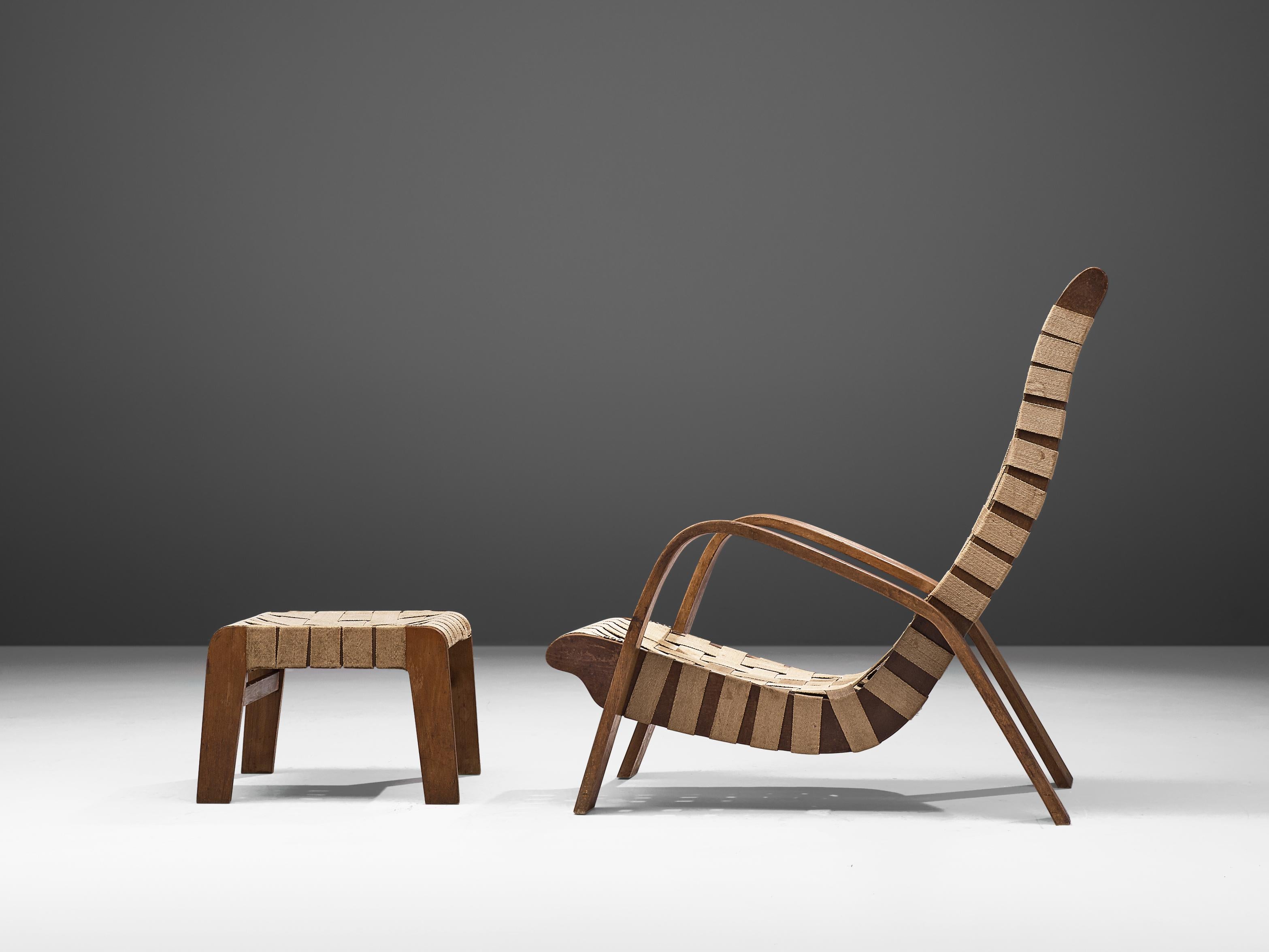 Czech Sculptural Lounge Chair with Ottoman