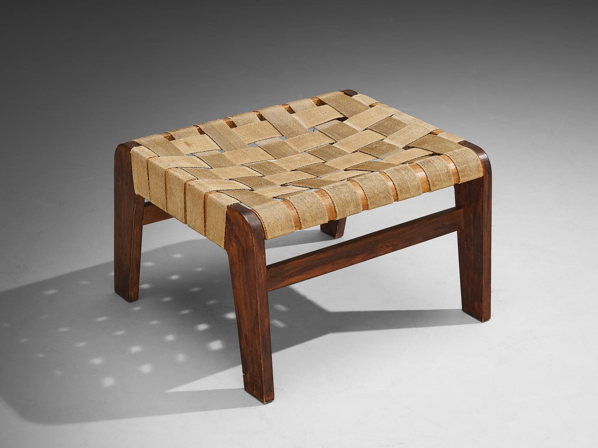 Skulpturaler Loungesessel mit Ottomane aus Canvas-Gewebe und Bugholz (Leinwand) im Angebot