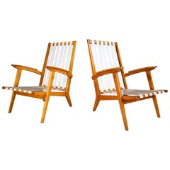 Sculptural Lounge Chairs in Oak, France 1950s
