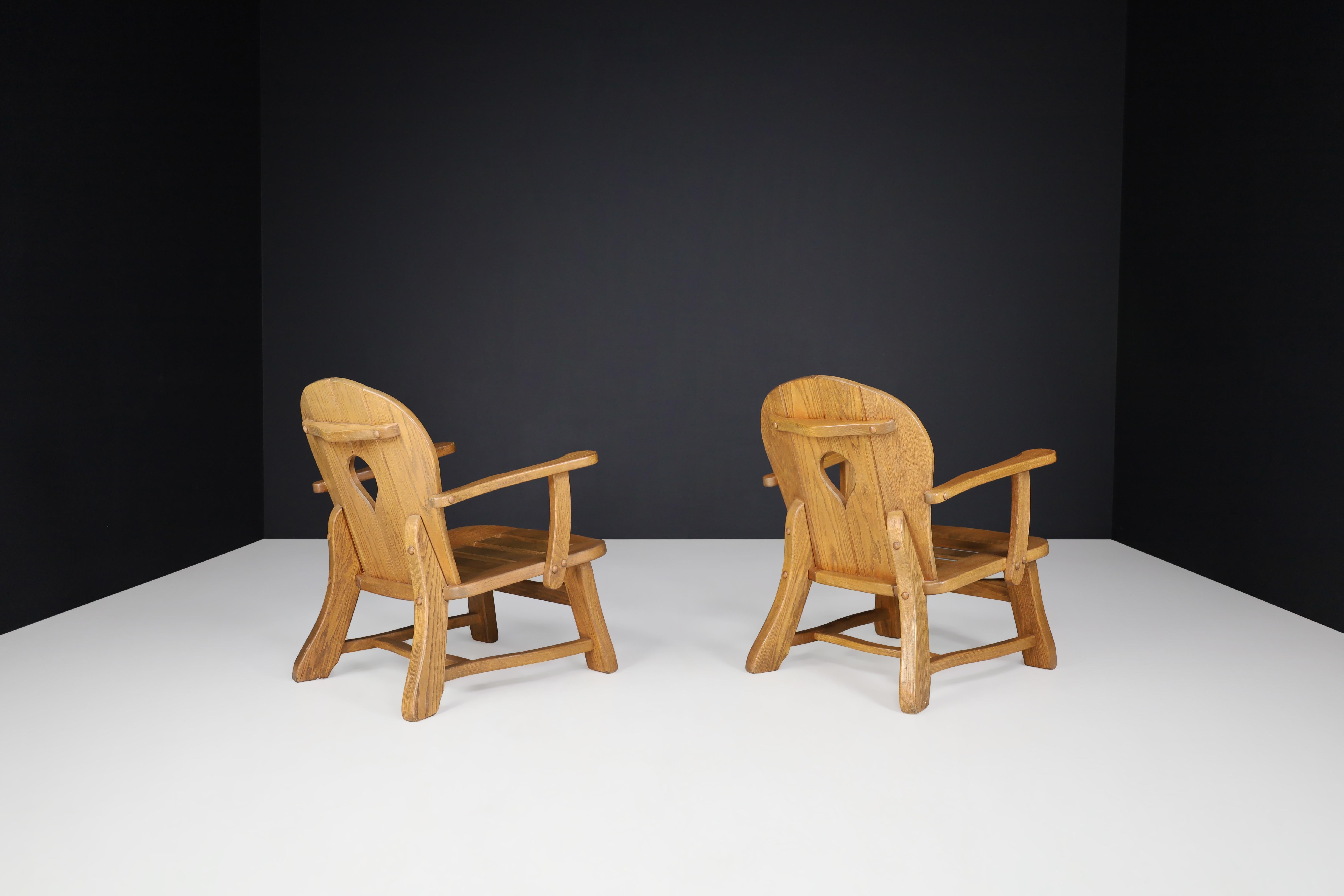 Sculptural Lounge Chairs in Oak, France, 1960s For Sale 5