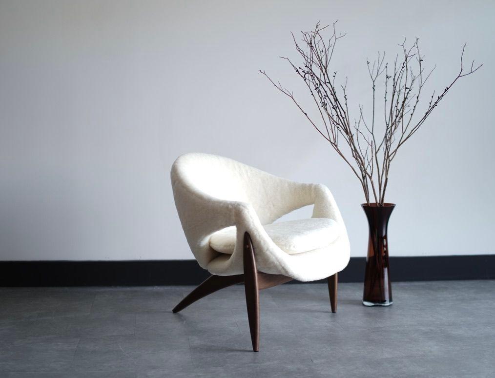 Mid-Century Modern Sculptural Lounge Chairs in Shearling by Luigi Tiengo, Canada, C. 1960s For Sale