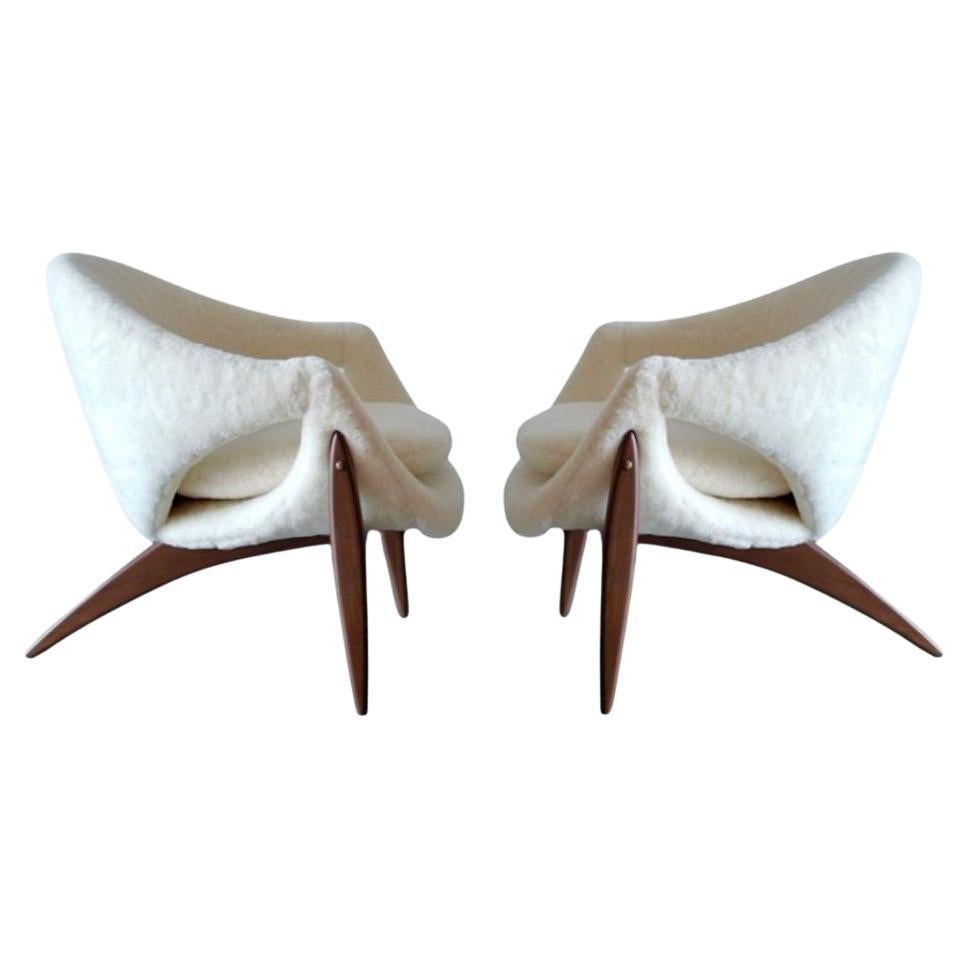 Sculptural Lounge Chairs in Shearling by Luigi Tiengo, Canada, C. 1960s For Sale