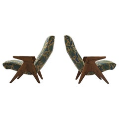 Sculptural Lounge Chairs with Wooden Armrests