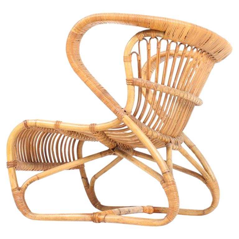 Sculptural Lounge Chair Chaise longue du milieu du siècle en bambou:: fabriquée au Danemark:: 1950