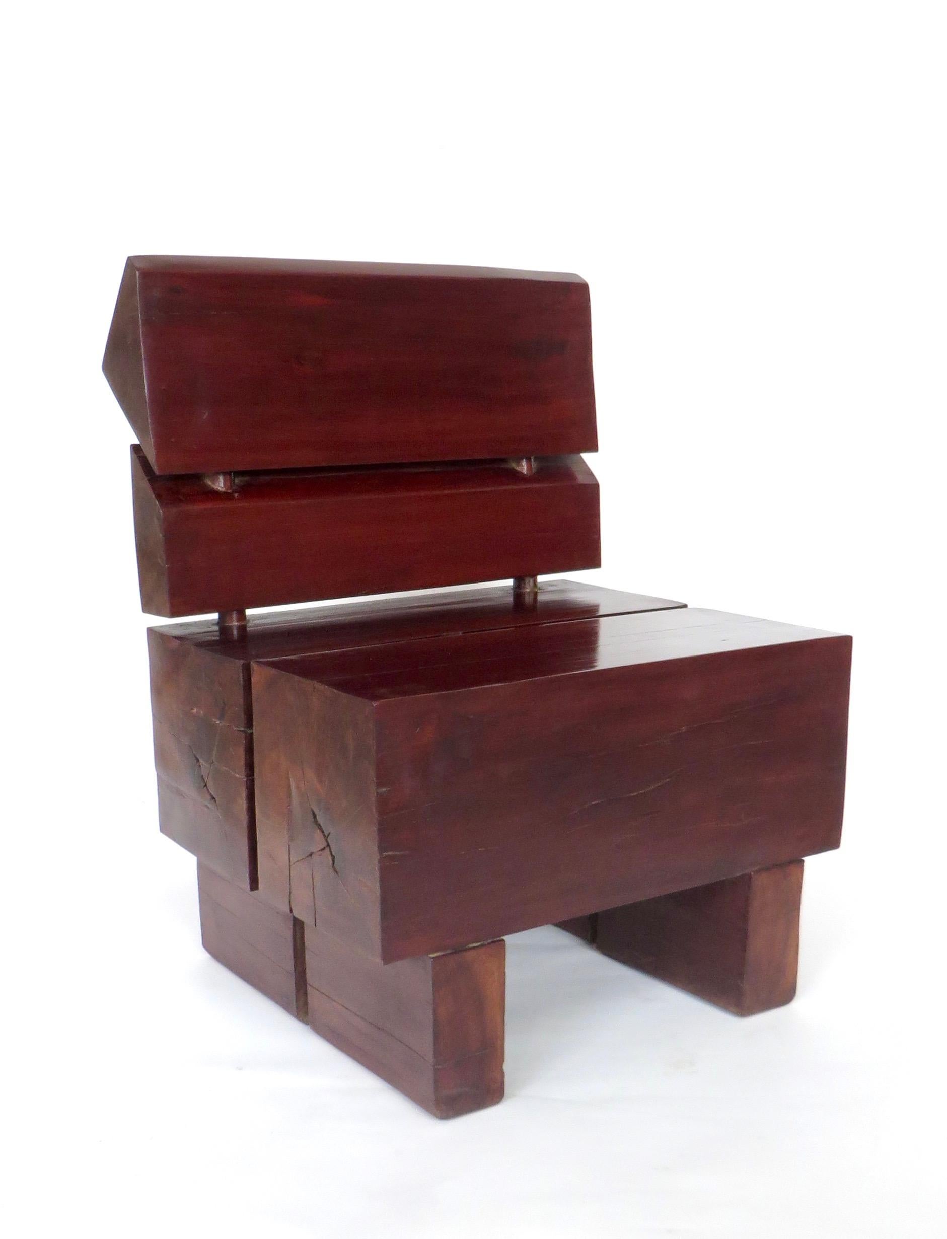 Mid-20th Century Brazilian Sculptural Low Organic Modernist Wood Chair