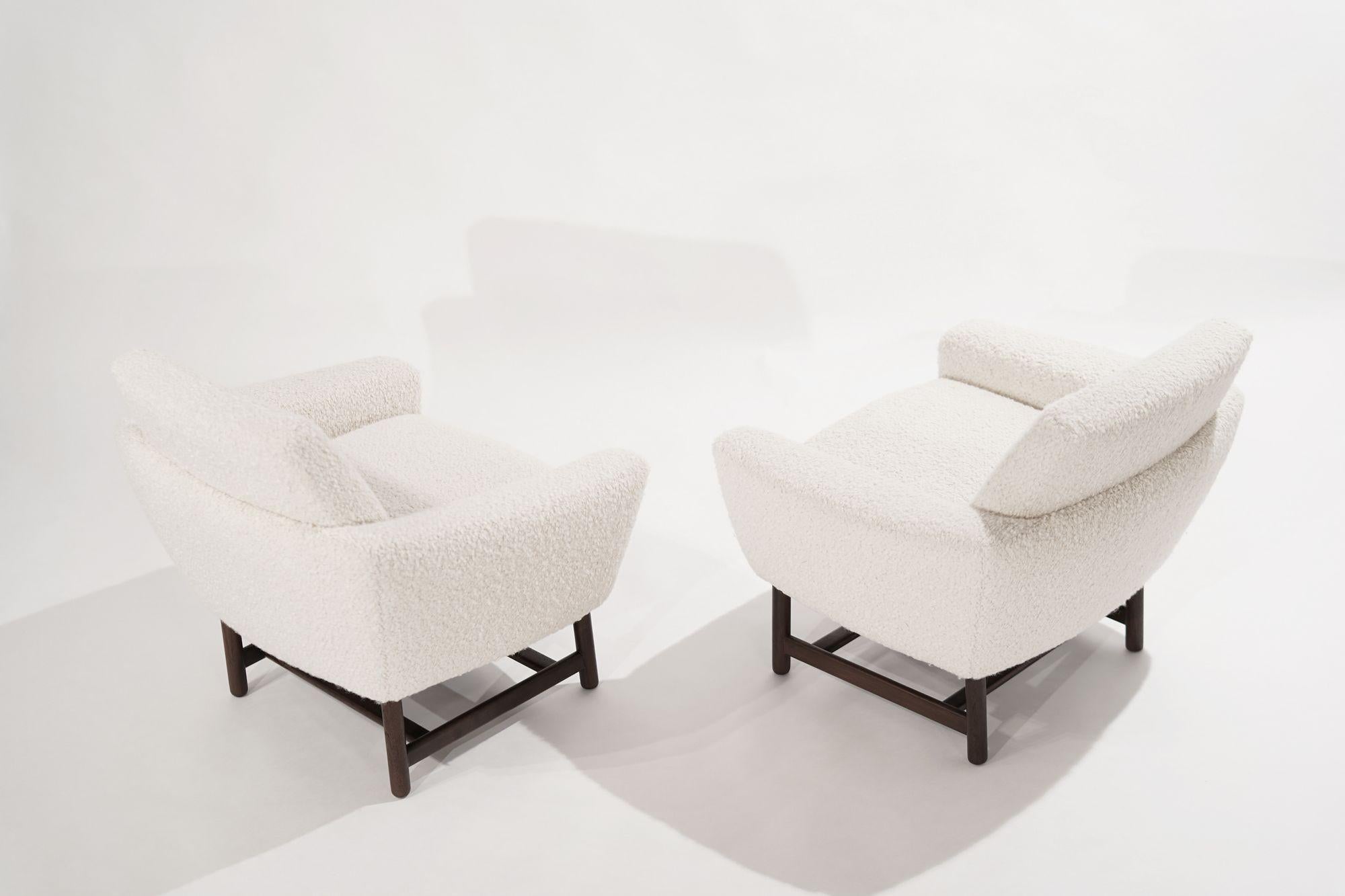 Danish Sculptural Low-Profile Lounge Chairs in Bouclé, Denmark, 1950s For Sale