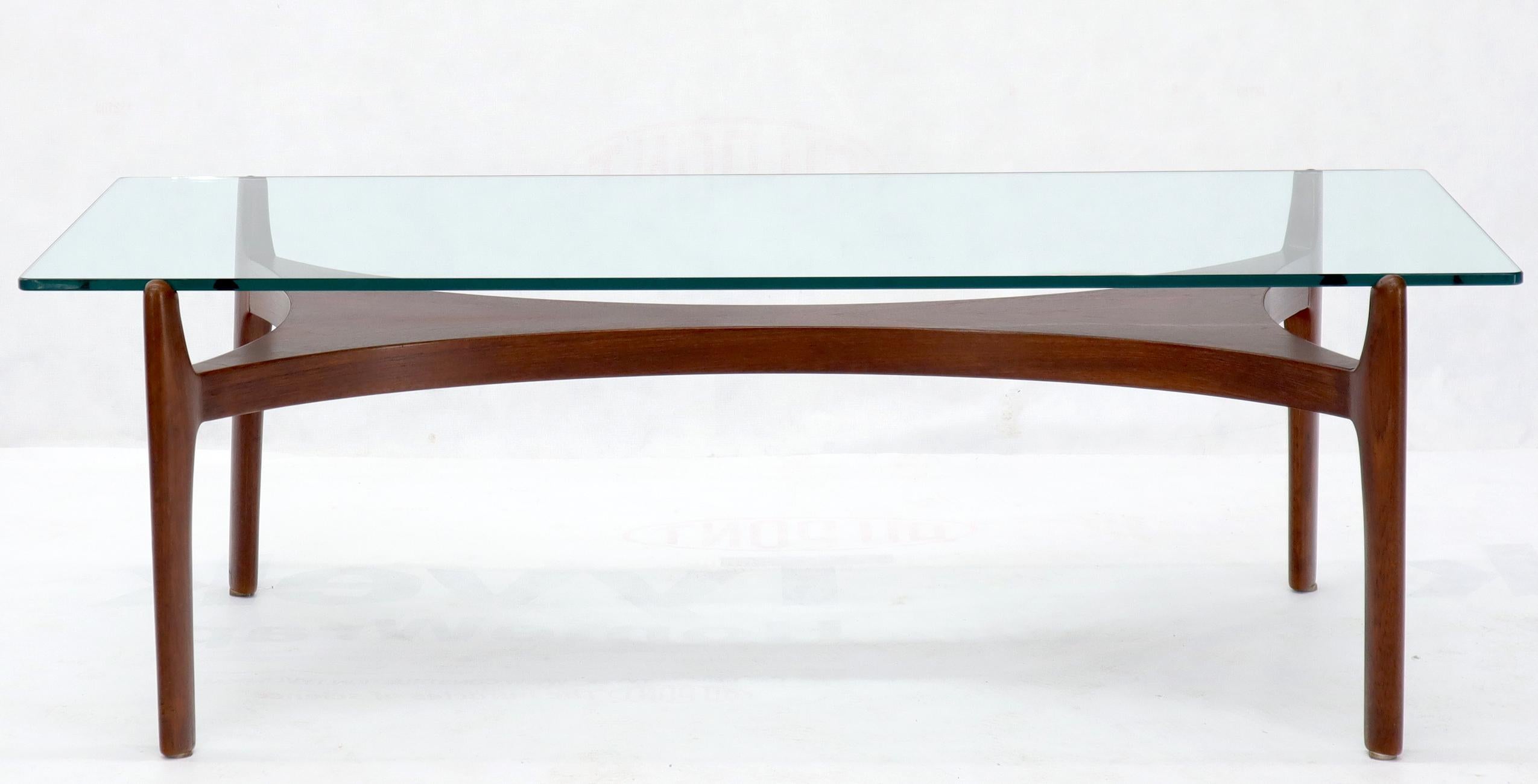 Sculptural Low Profile Teak Base Glass Top Danish Midcentury Coffee Table For Sale 2