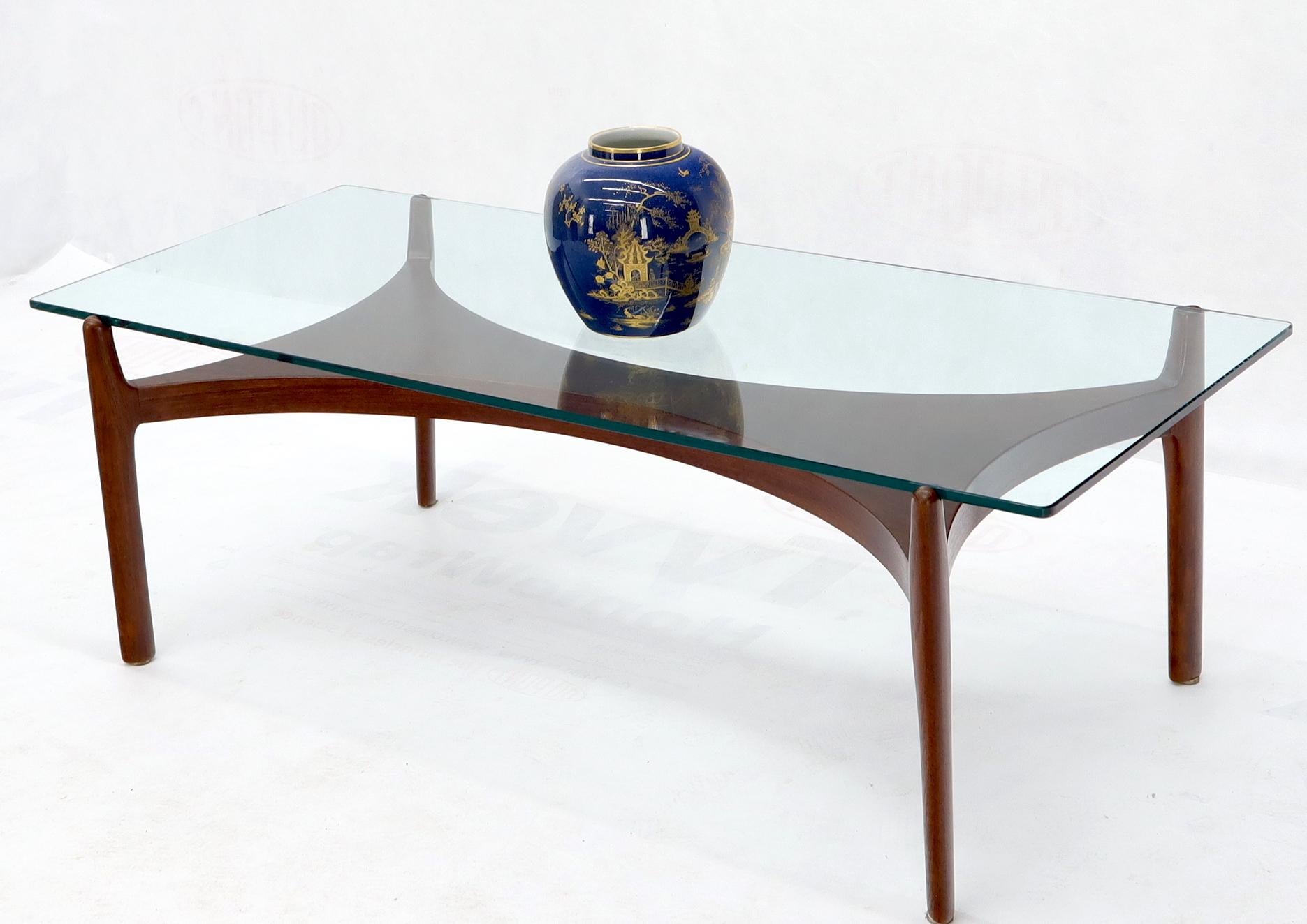 Sculptural Low Profile Teak Base Glass Top Danish Midcentury Coffee Table For Sale 3