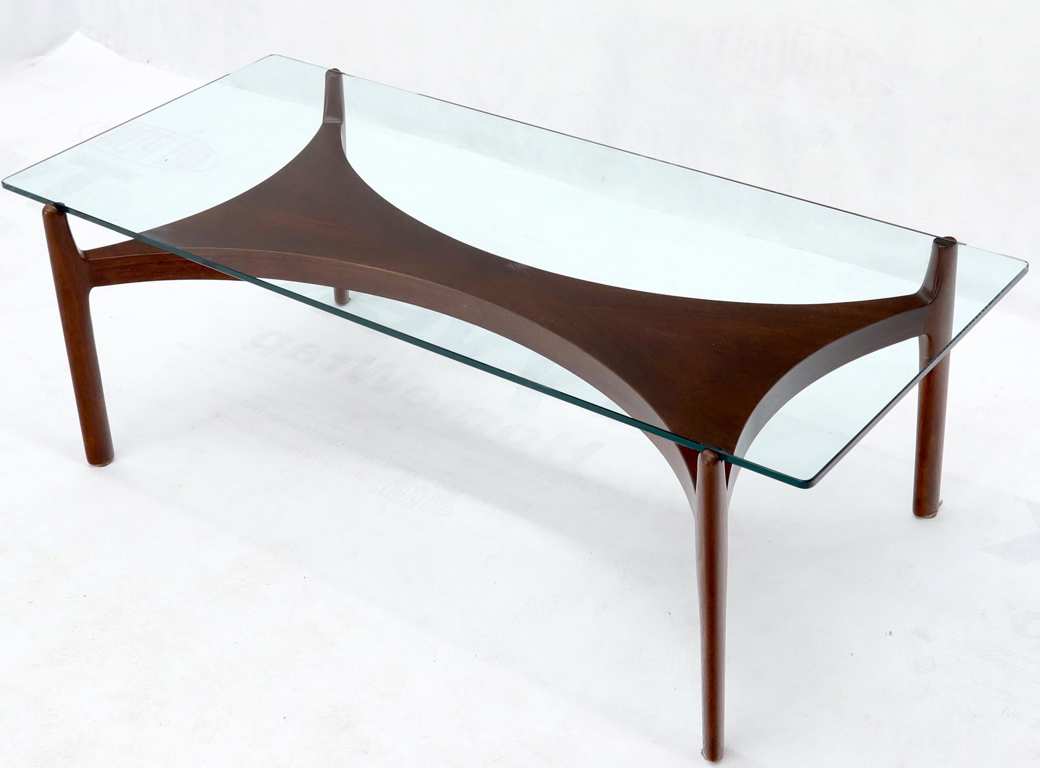 Mid-Century Modern Sculptural Low Profile Teak Base Glass Top Danish Midcentury Coffee Table For Sale