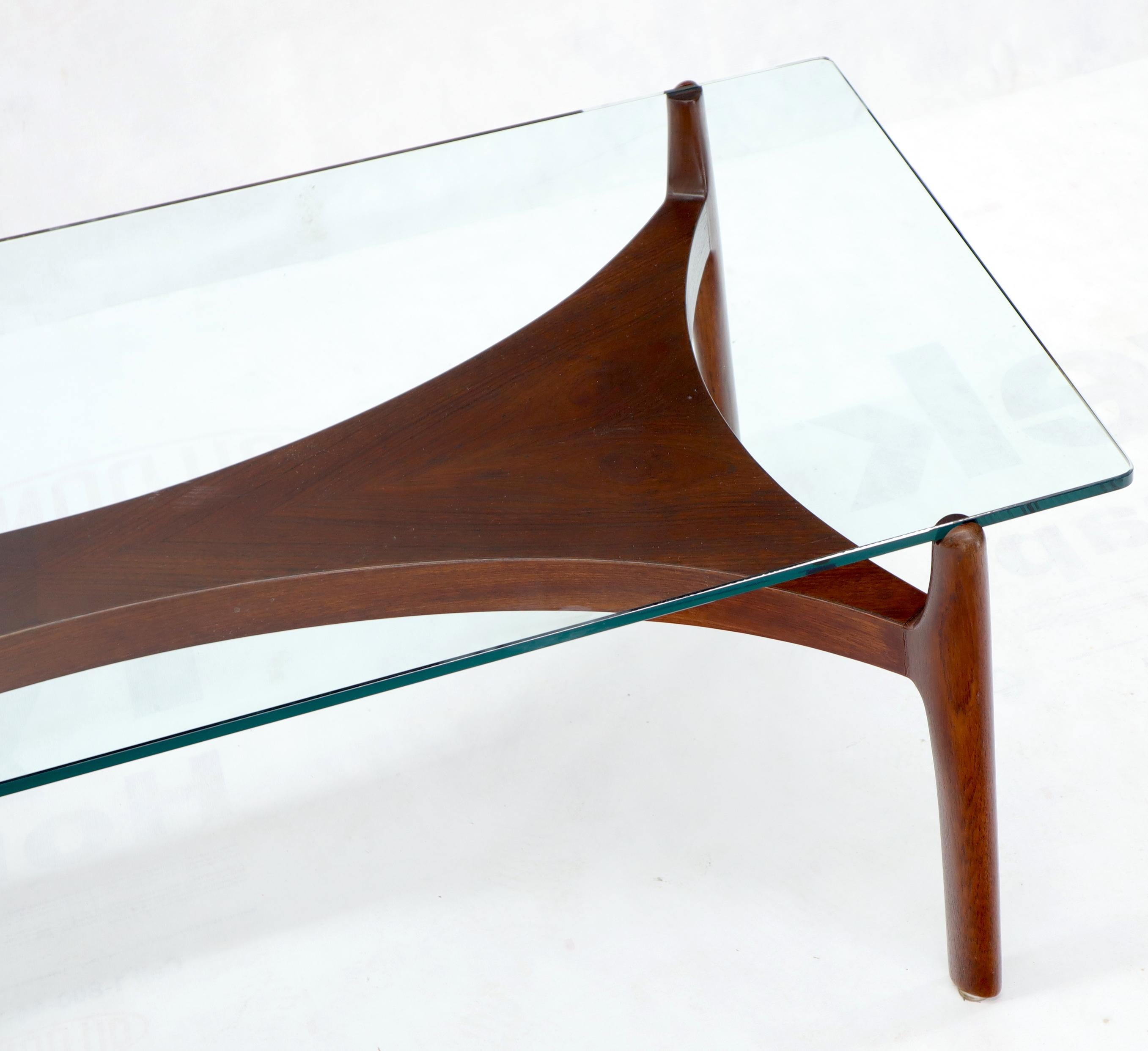 Sculptural Low Profile Teak Base Glass Top Danish Midcentury Coffee Table For Sale 1