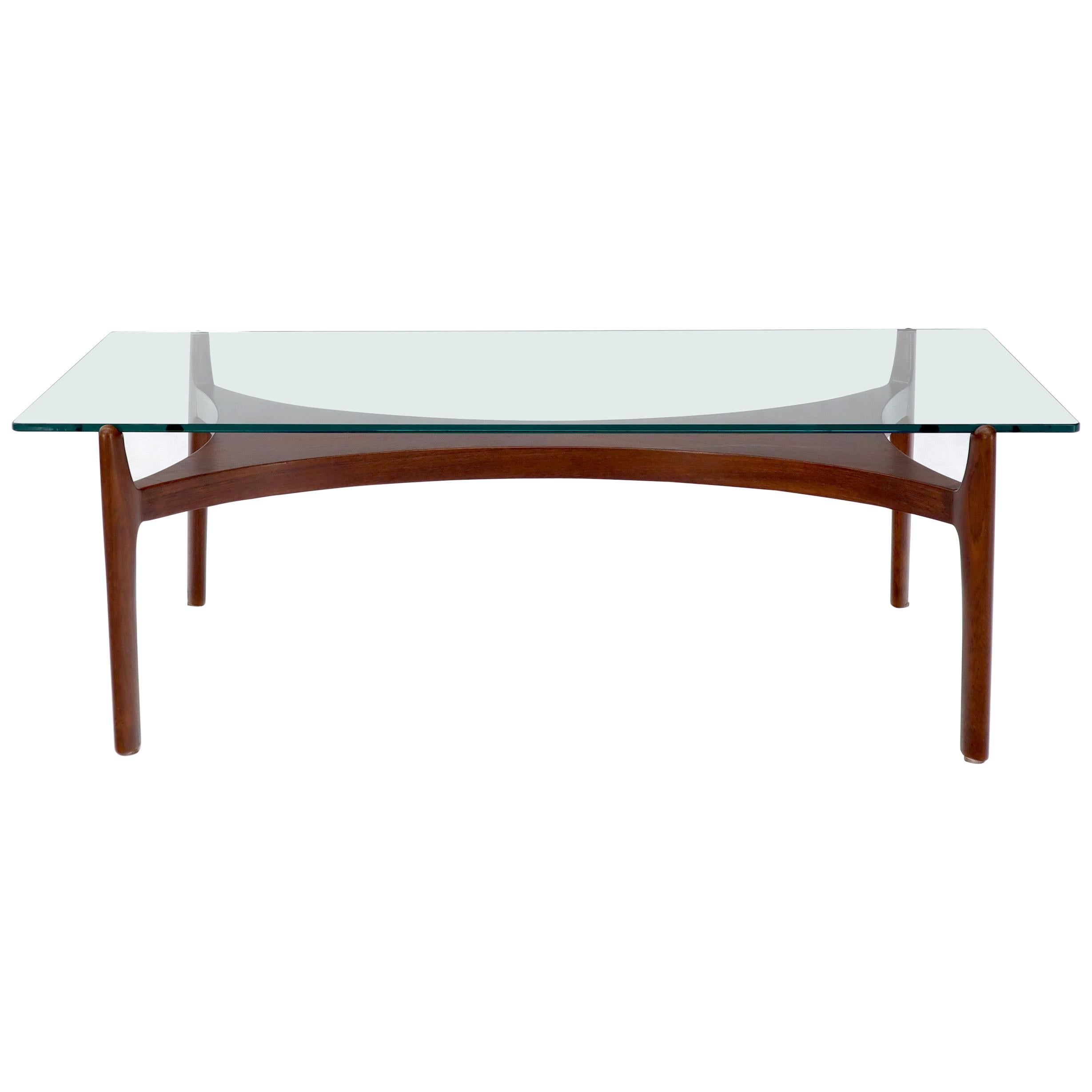 Sculptural Low Profile Teak Base Glass Top Danish Midcentury Coffee Table For Sale