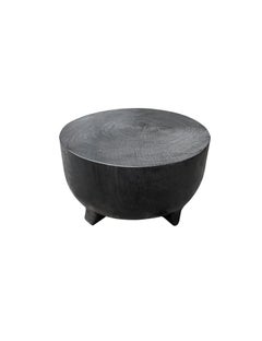 Sculptural Low Side Table Solid Mango Wood Burnt Finish