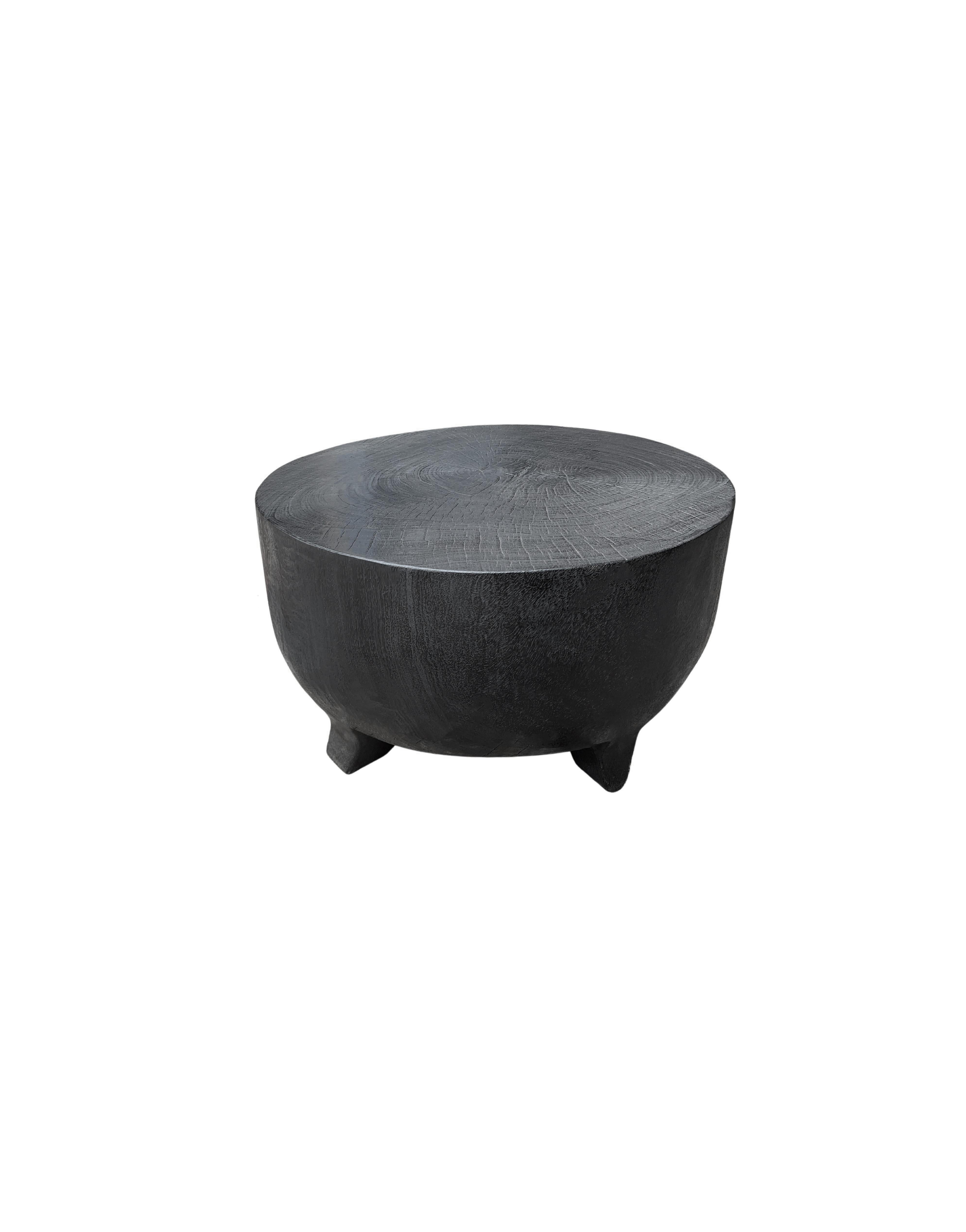 Organic Modern Sculptural Low Side Table Solid Mango Wood Burnt Finish For Sale