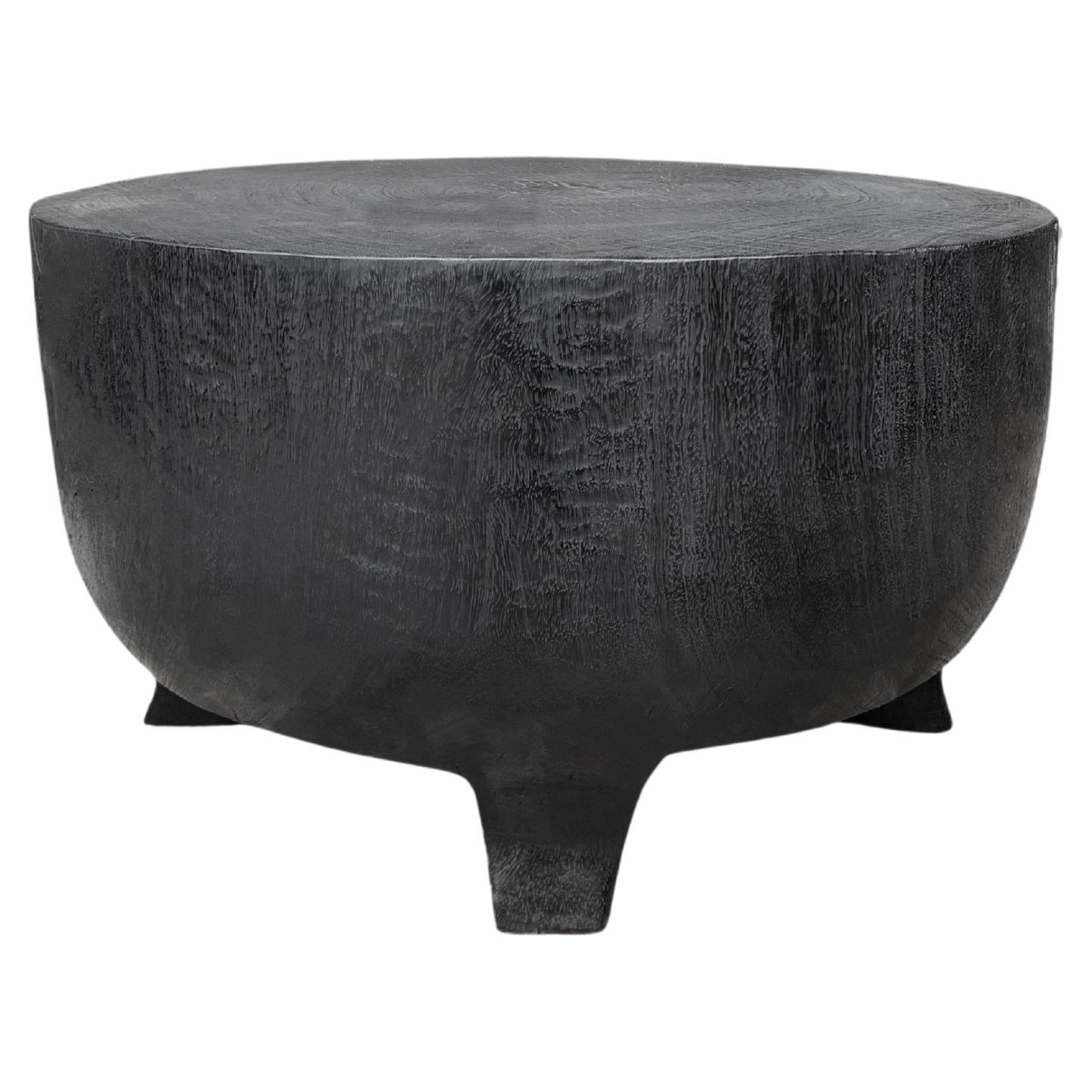 Sculptural Low Side Table Solid Mango Wood Burnt Finish For Sale