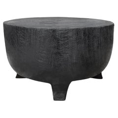 Sculptural Low Side Table Solid Mango Wood Burnt Finish