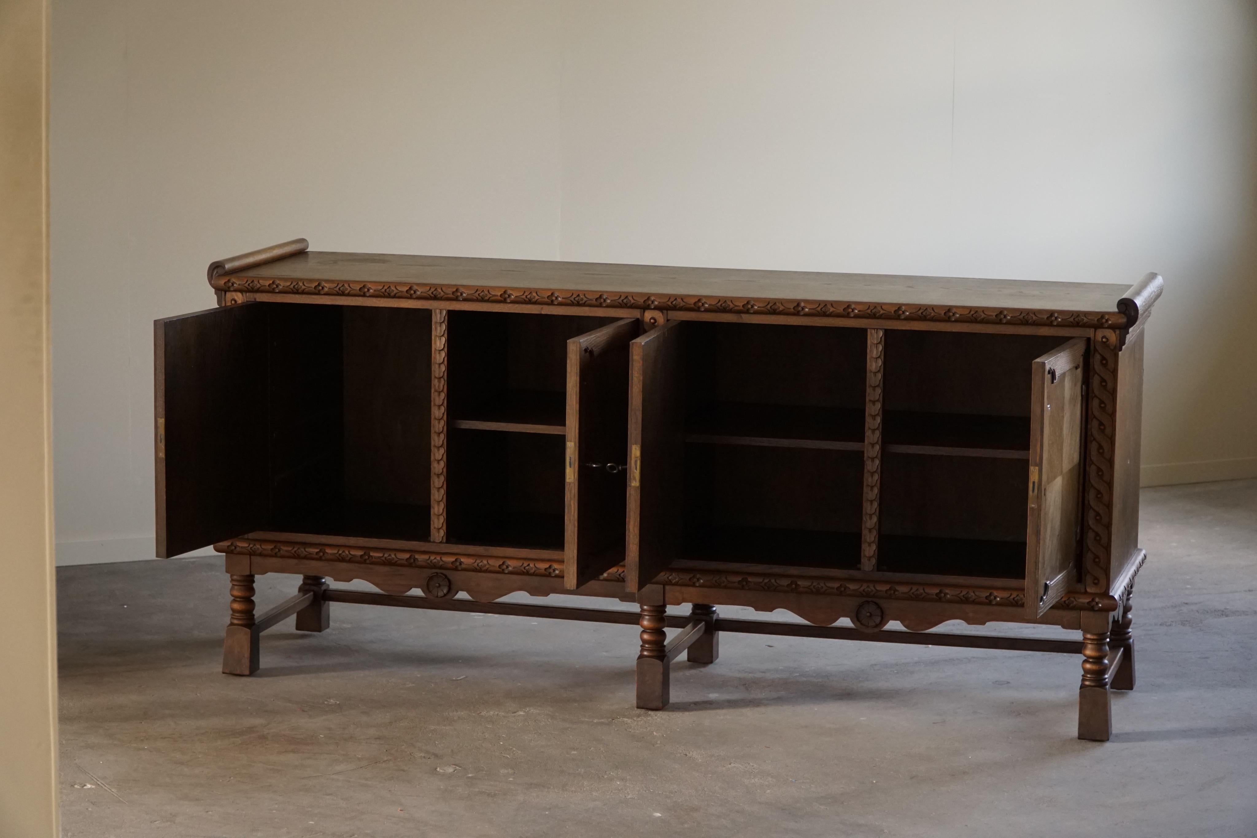 20th Century Sculptural Low Sideboard in Oak, Midcentury, by a Danish Cabinetmaker, 1950s