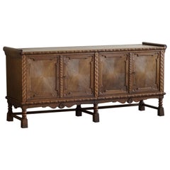 Sculptural Low Sideboard in Oak, Midcentury, by a Danish Cabinetmaker, 1950s