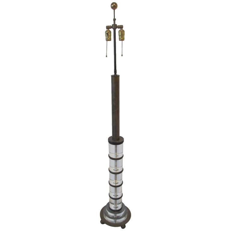 North American Sculptural Lucite and Brass Floor Lamp For Sale