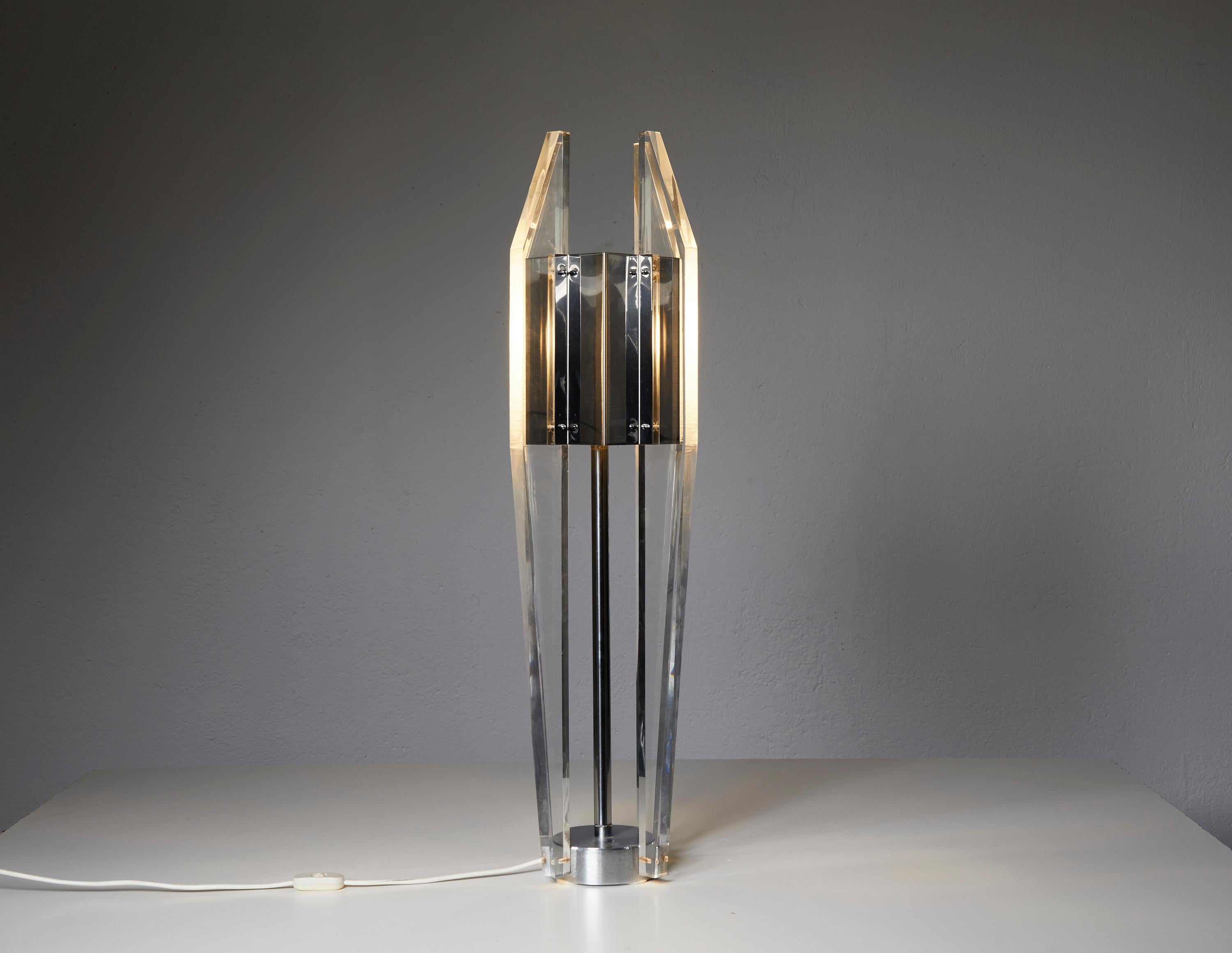 Mid-Century Modern Sculptural Lucite and Stainless Steel Table Lamp by Philippe Jean, France 1970