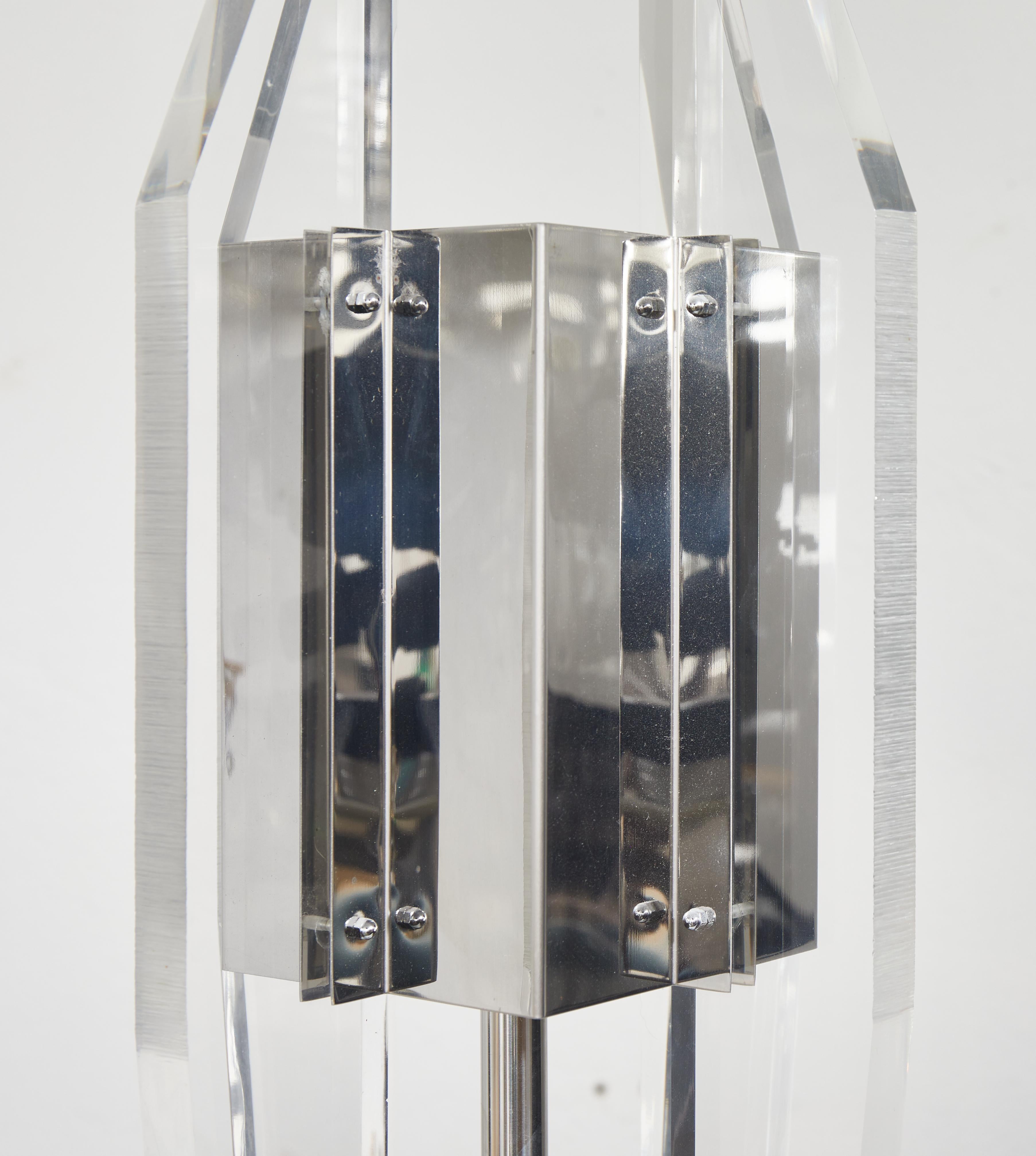 Sculptural Lucite and Stainless Steel Table Lamp by Philippe Jean, France 1970 3