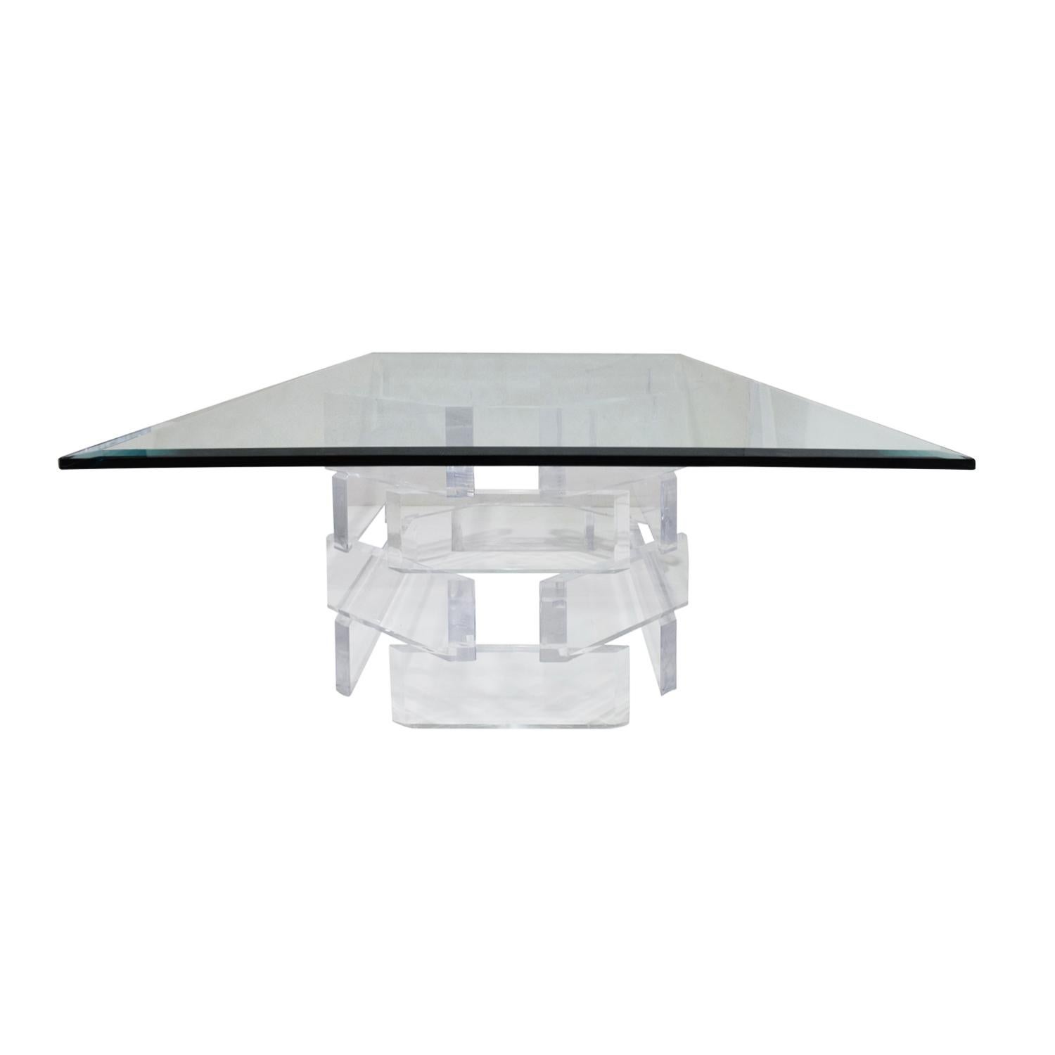Mid-Century Modern Sculptural Lucite Coffee Table with Beveled Glass Top, 1970s