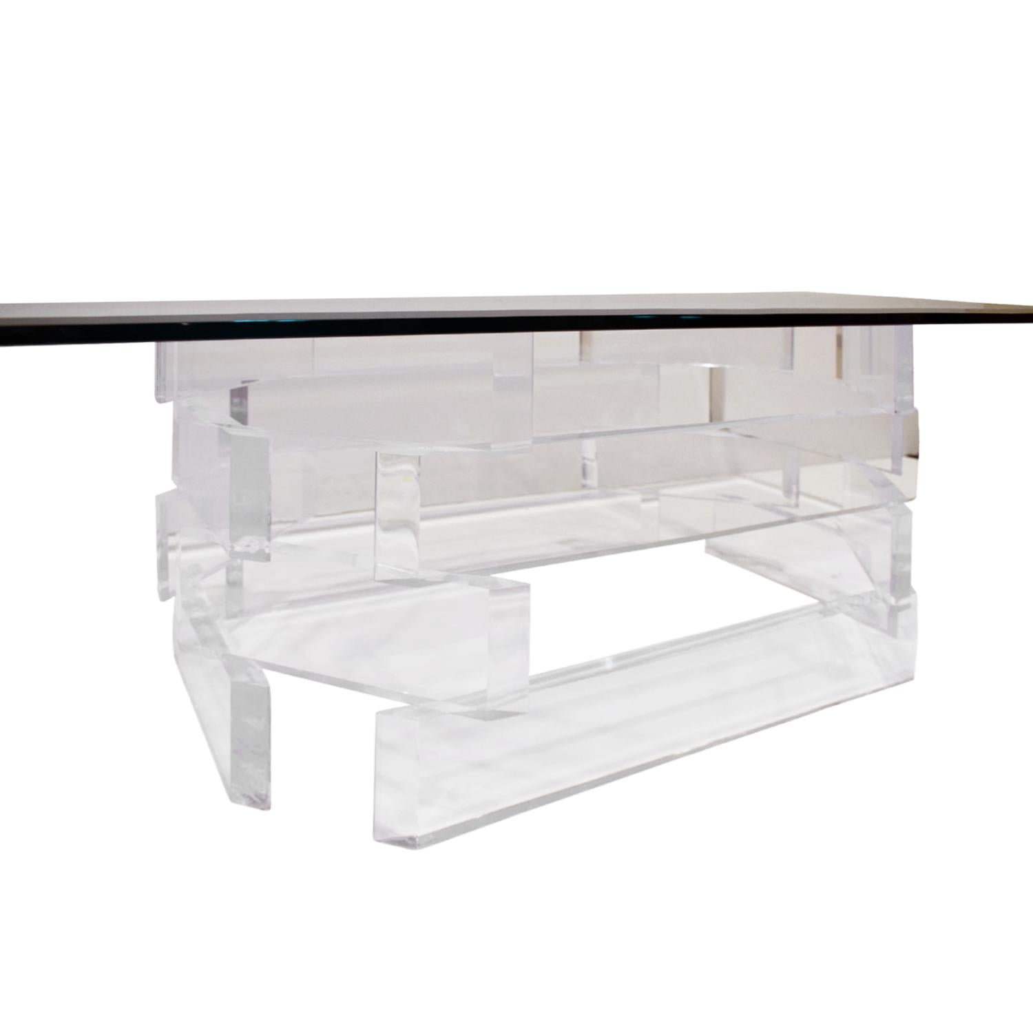 Sculptural Lucite Coffee Table with Beveled Glass Top, 1970s In Excellent Condition In New York, NY