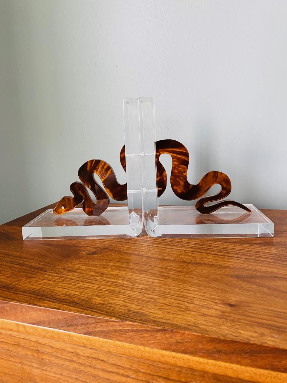 Sculptural Lucite Snake Bookends by Spisani 1