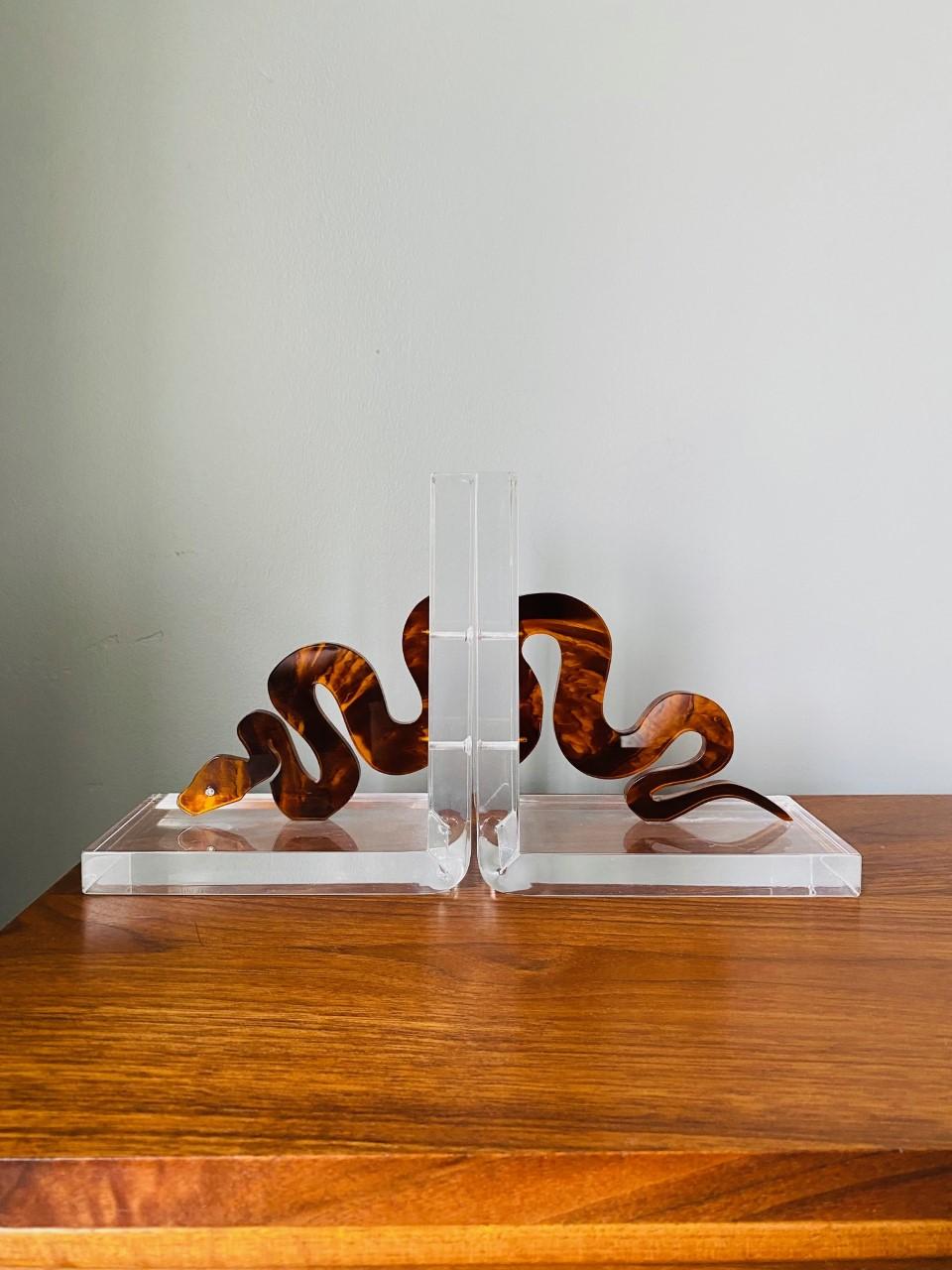 Sculptural Lucite Snake Bookends by Spisani 2