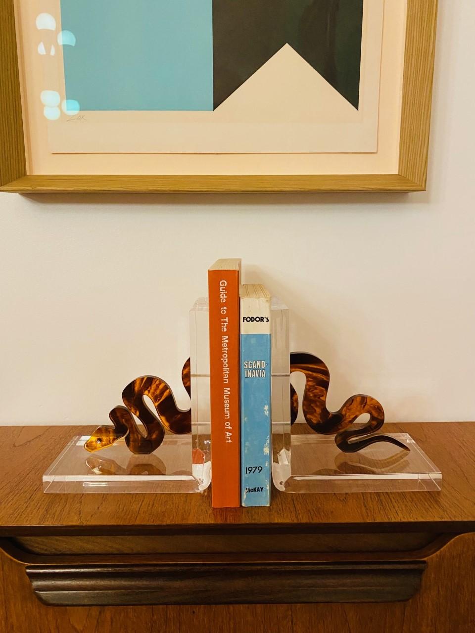Sculptural Lucite Snake Bookends by Spisani 5