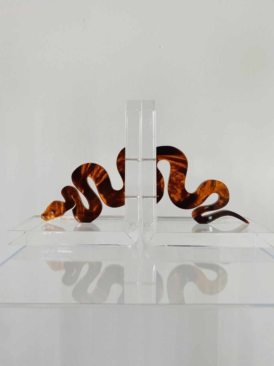 Modern Sculptural Lucite Snake Bookends by Spisani