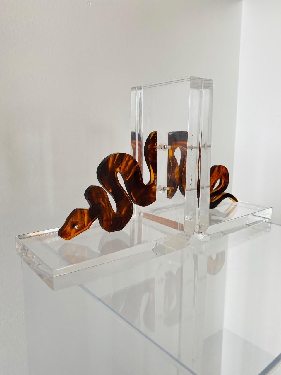 Italian Sculptural Lucite Snake Bookends by Spisani