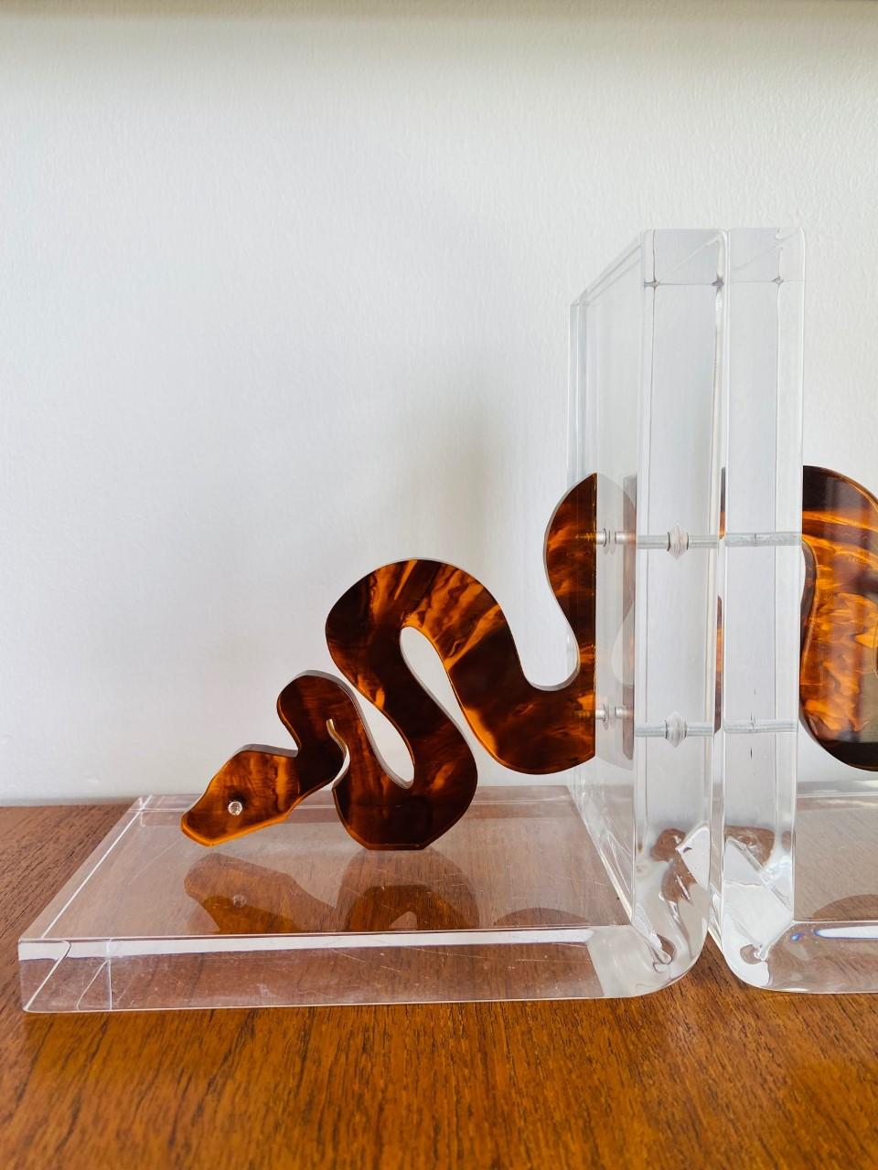 Contemporary Sculptural Lucite Snake Bookends by Spisani