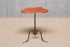 Sculptural Lysberg, Hansen & Therp Brass Side Table, Leather Top, Denmark, 1940s