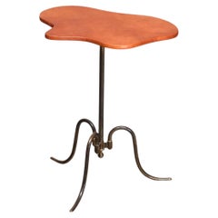 Sculptural Lysberg, Hansen & Therp Brass Side Table, Leather Top, Denmark, 1940s