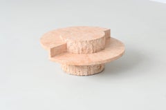Sculptural Mactan stone round coffee table in cream white Belgium 1970