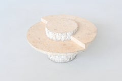 Sculptural Mactan stone round coffee table in white Belgium 1970