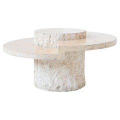 Sculptural Mactan stone round coffee table in white Belgium 1970