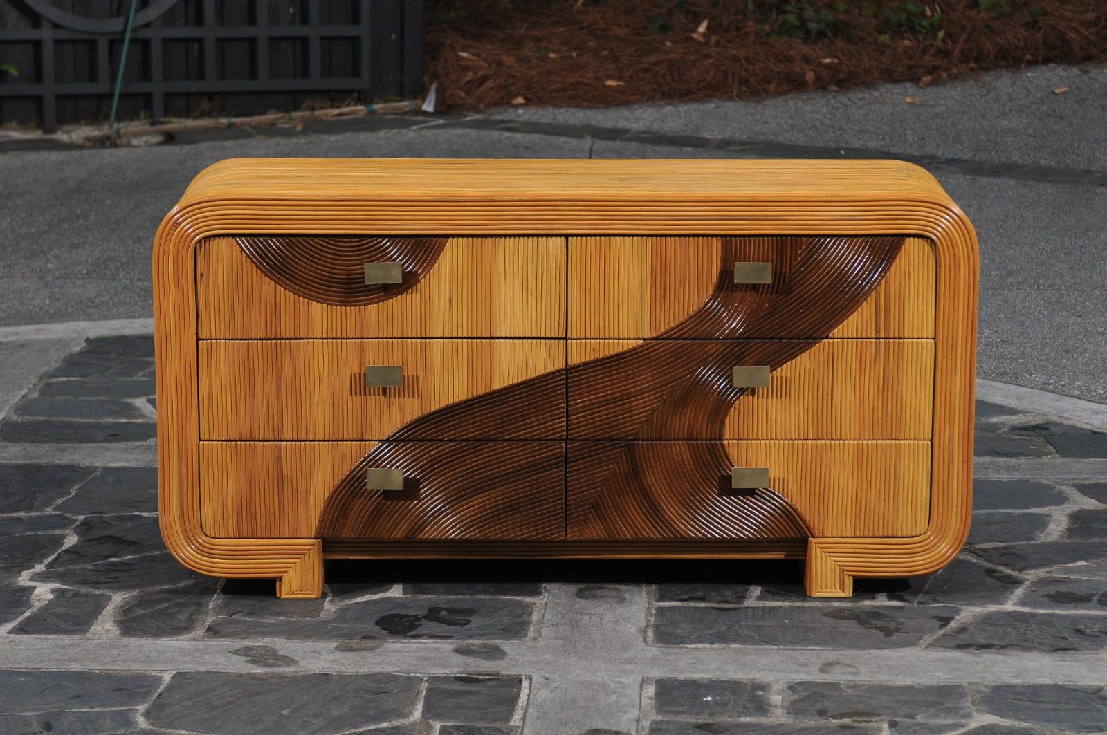 Brass Sculptural Mahogany and Bamboo Commode by Betty Cobonpue, circa 1980