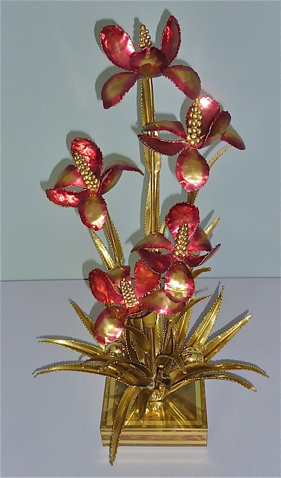 Sculptural Maison Jansen Flower Floor Table Lamp Gilt Brass 1970s Charles Bagues For Sale 7
