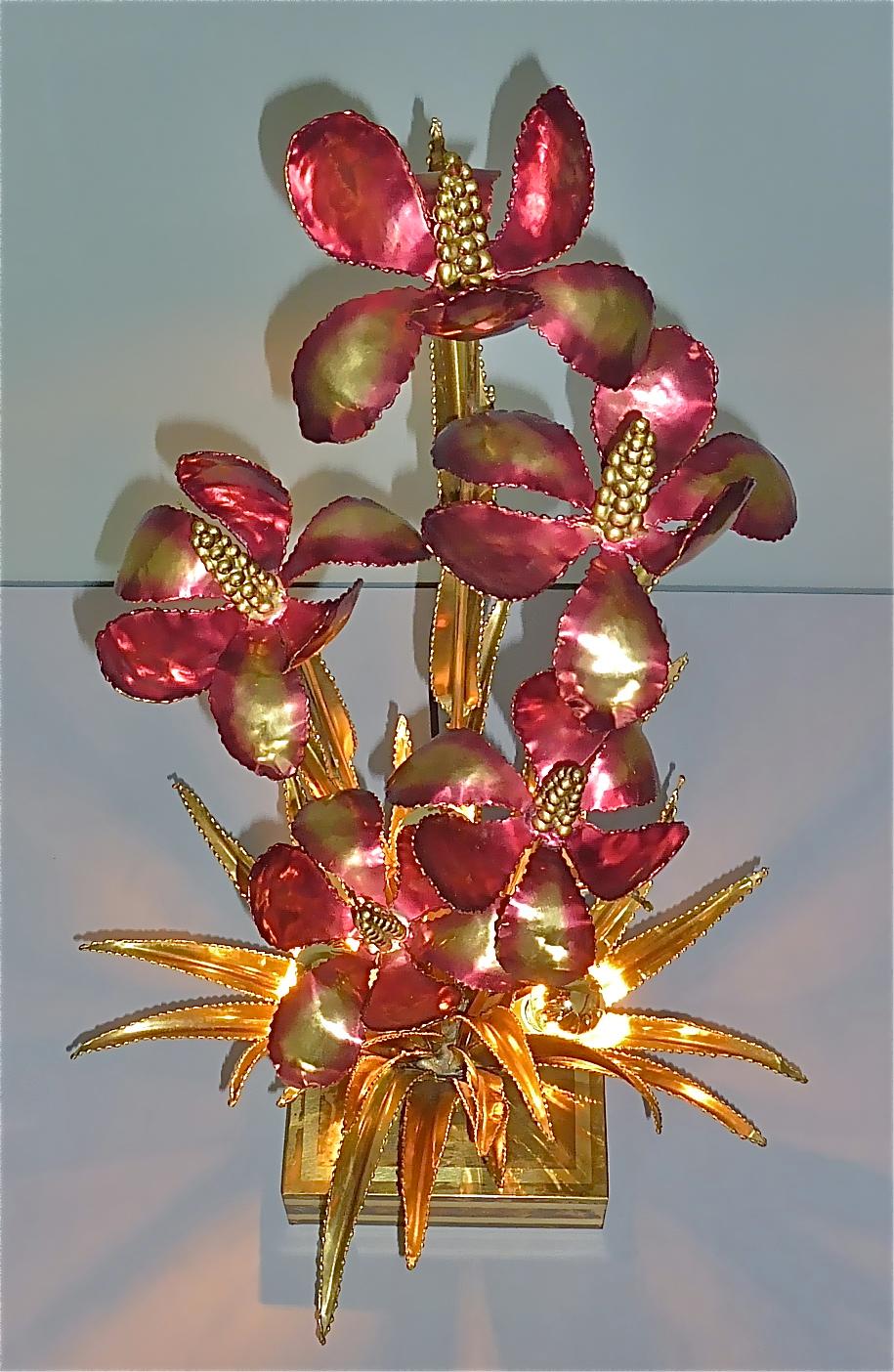 Sculptural Maison Jansen Flower Floor Table Lamp Gilt Brass 1970s Charles Bagues For Sale 8