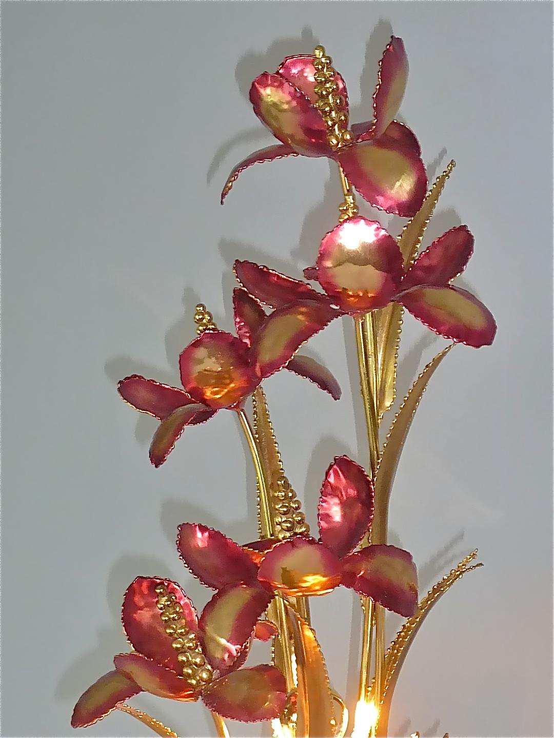 Lampadaire sculptural à fleurs Maison Jansen en laiton doré des années 1970 Charles Bagues en vente 9
