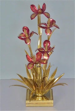 Sculptural Maison Jansen Flower Floor Table Lamp Gilt Brass 1970s Charles Bagues
