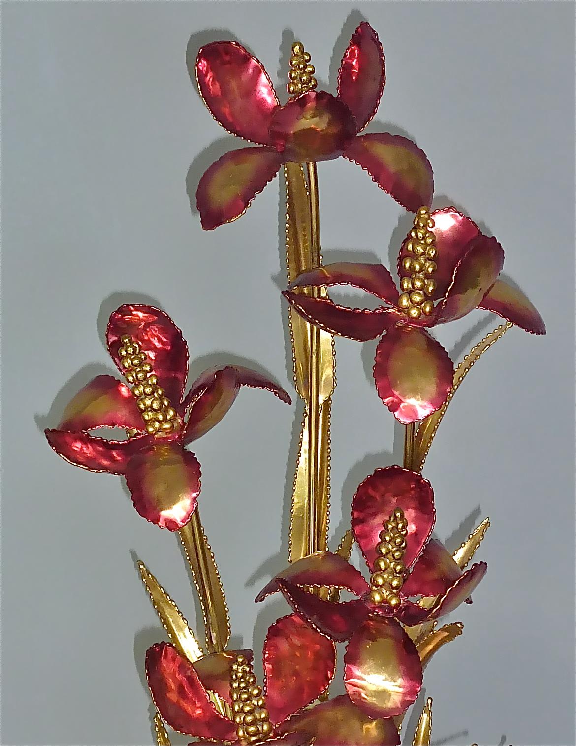 Mid-Century Modern Lampadaire sculptural à fleurs Maison Jansen en laiton doré des années 1970 Charles Bagues en vente