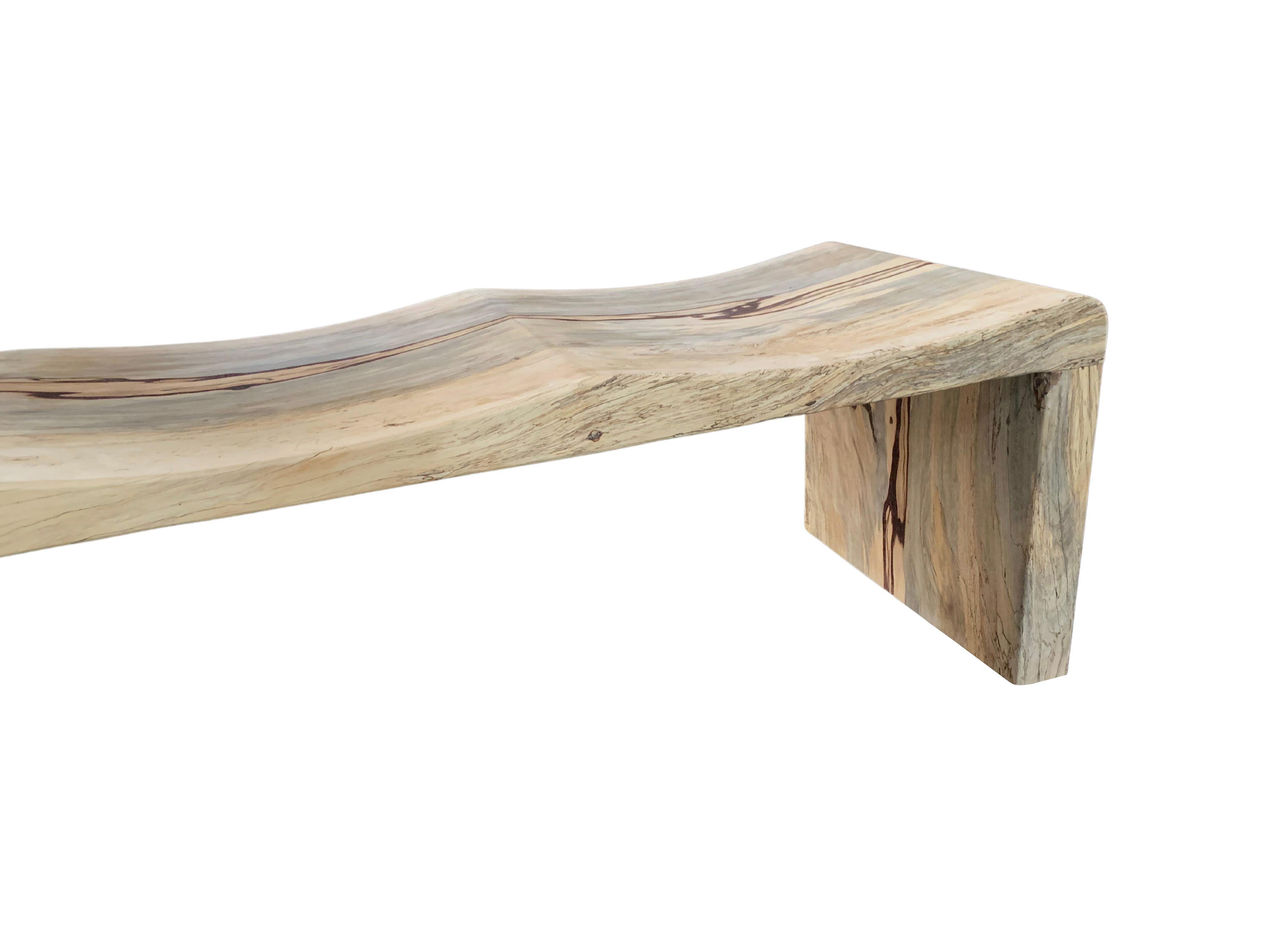 Other Sculptural Tamarind Wood Long Bench Carved Detailing Modern Organic For Sale