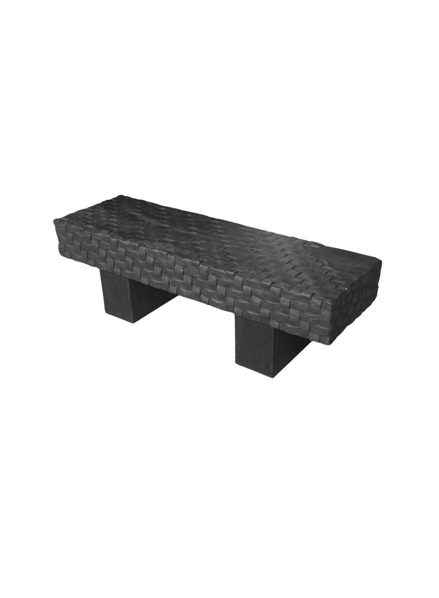 Sculptural Mango Wood Bench, Carved Detailing, Burnt Finish Modern Organic Neuf - En vente à Jimbaran, Bali