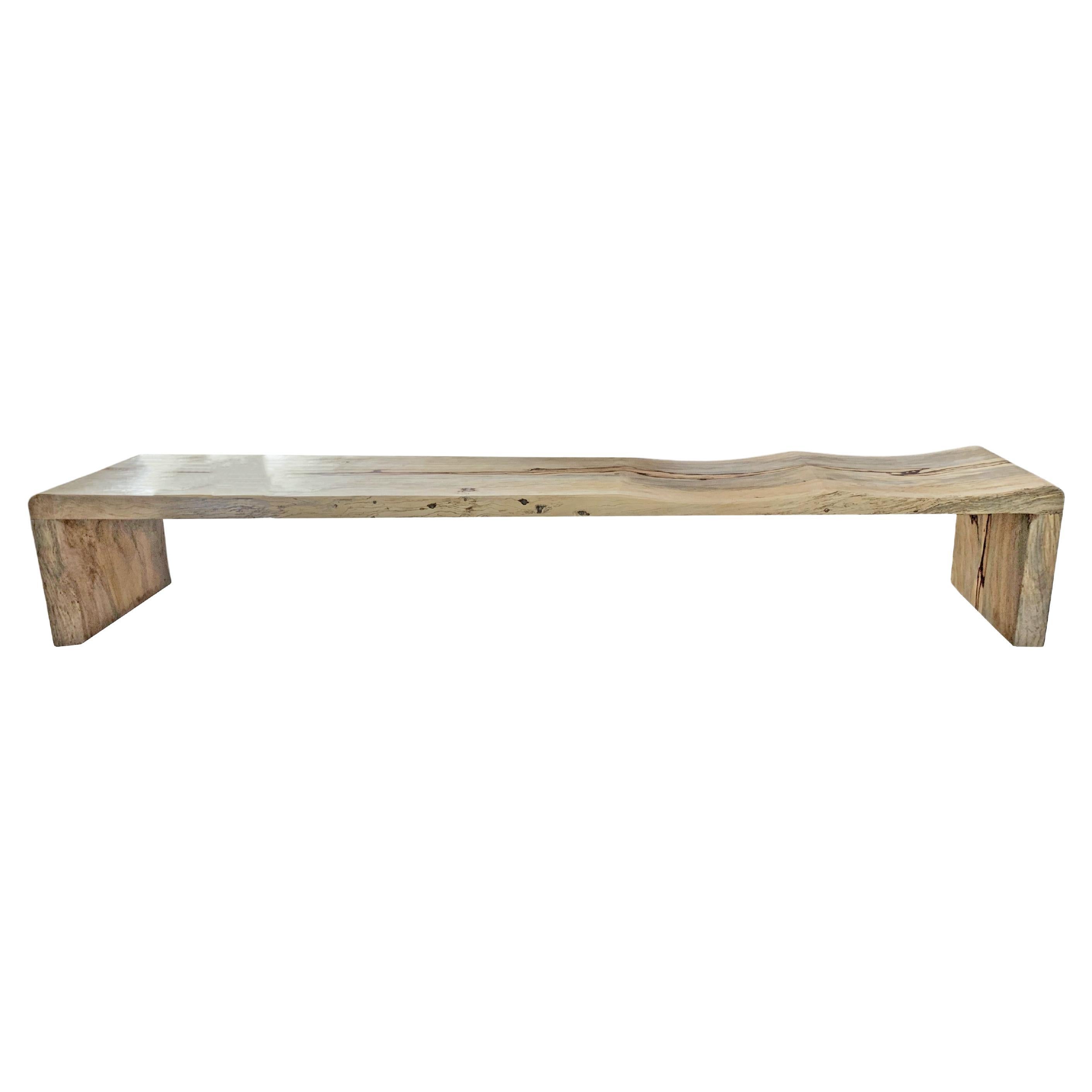 Sculptural Tamarind Wood Long Bench Carved Detailing Modern Organic For Sale