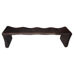 Panchina scultorea in legno di mango, moderna e organica, splendida struttura in legno, marrone scuro