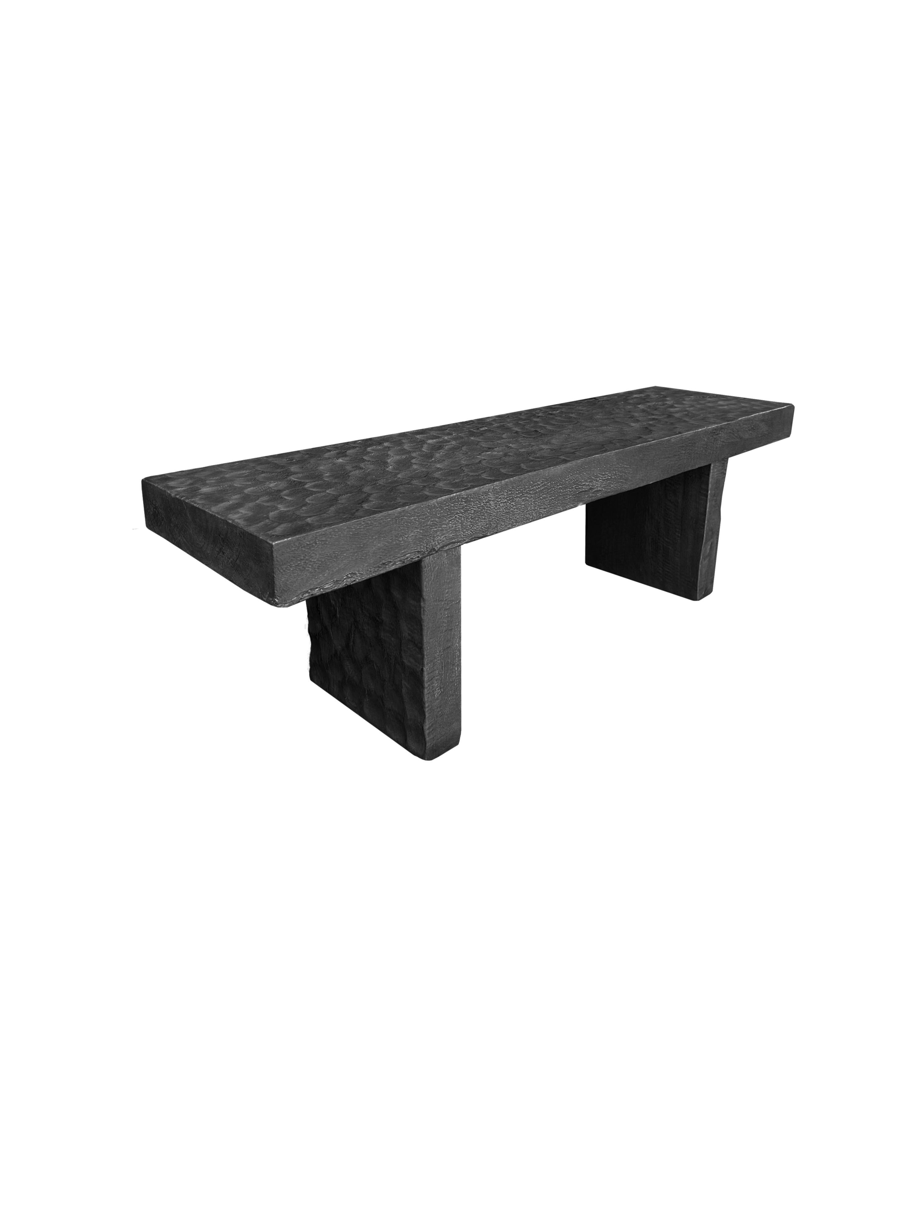 Other Sculptural Mango Wood Bench with Burnt Finish Modern Organic For Sale