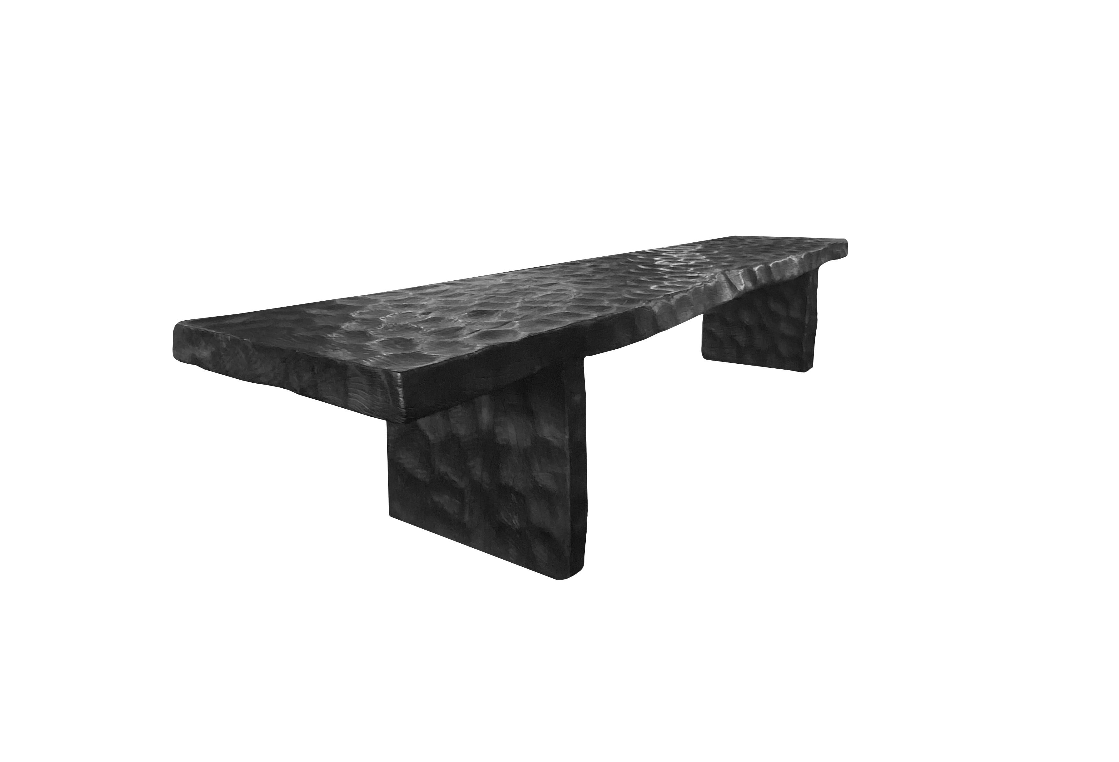 Other Sculptural Mango Wood Bench with Burnt Finish Modern Organic For Sale