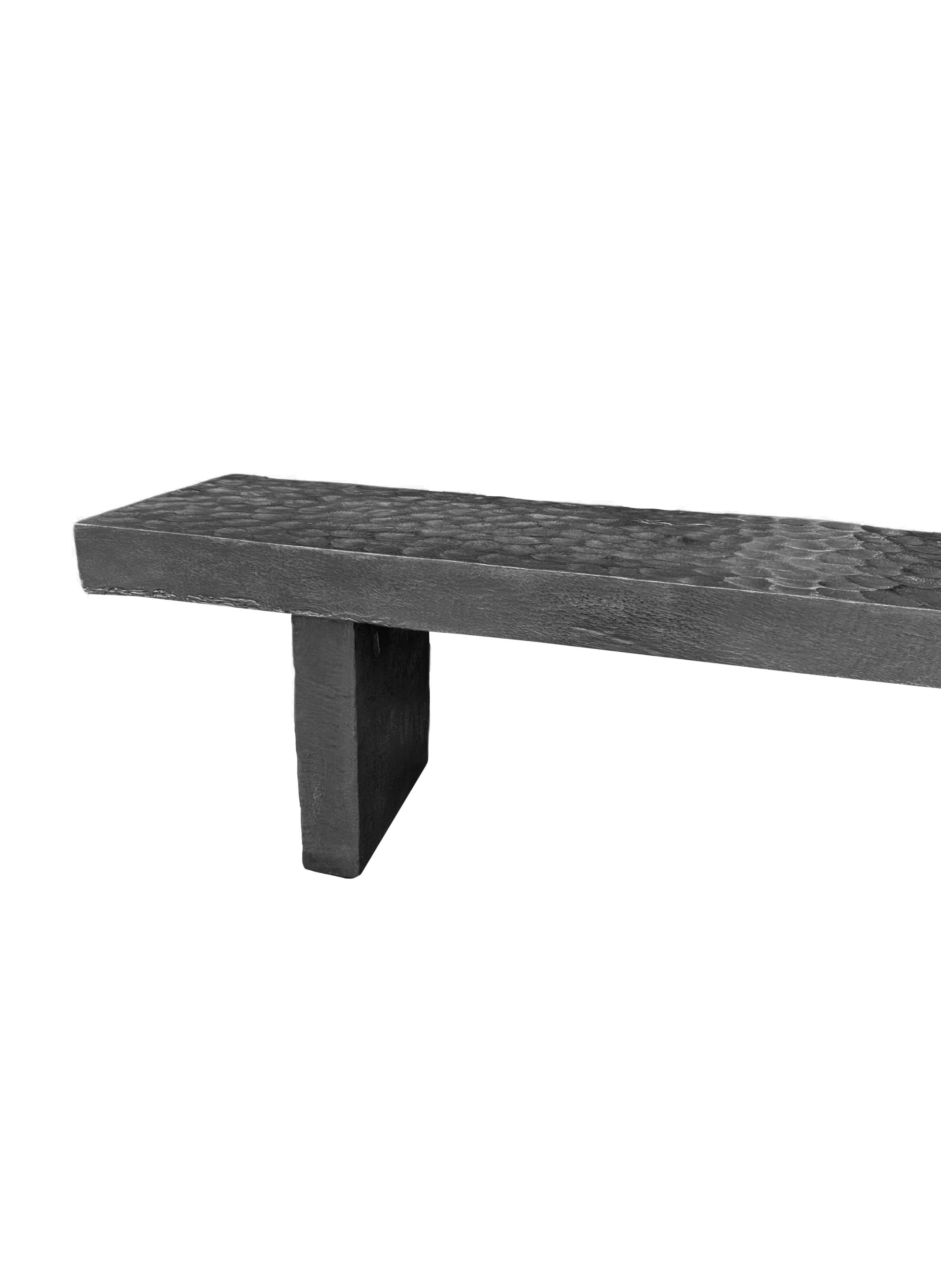 Contemporary Sculptural Mango Wood Bench with Burnt Finish Modern Organic For Sale